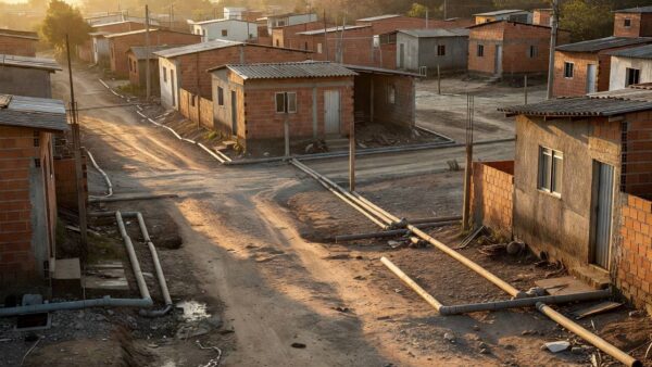 Praça comunitária em Ceilândia com equipamentos infantis, contexto de vulnerabilidade social do Projeto Golfinho