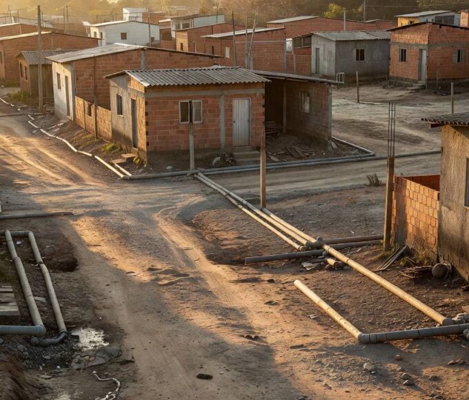 Praça comunitária em Ceilândia com equipamentos infantis, contexto de vulnerabilidade social do Projeto Golfinho