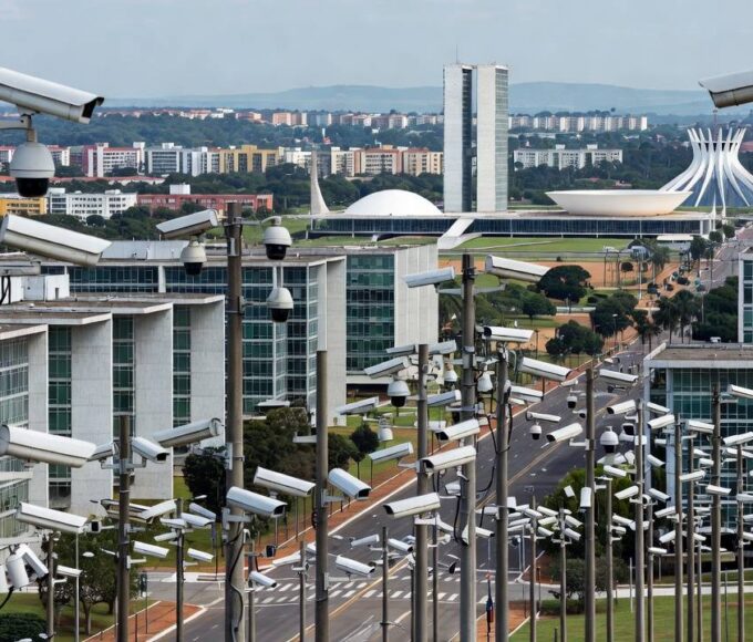 Câmeras de segurança da Plataforma DF 360º com IA no CONIC em Brasília