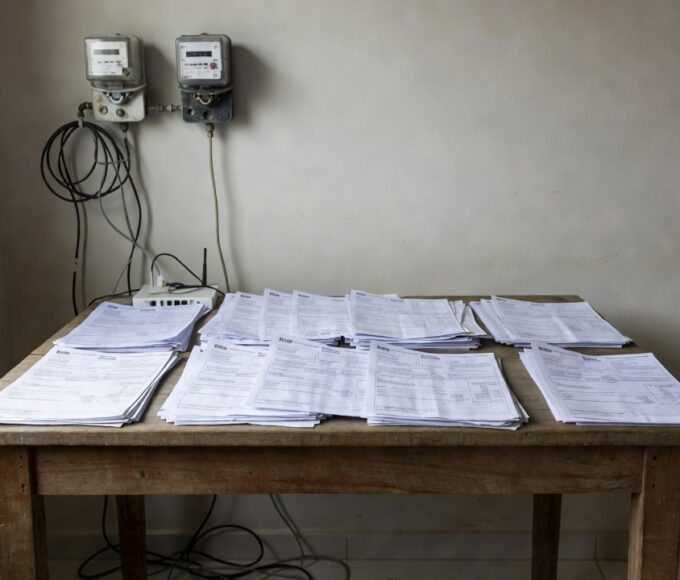 Contas de água, luz e internet sobre mesa representando lei do DF