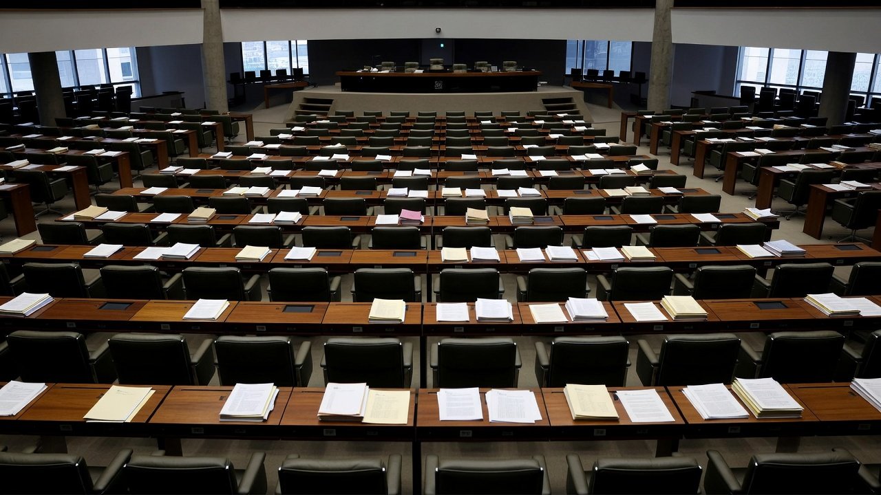 Plenário vazio da Câmara Legislativa do DF simbolizando pautas atrasadas