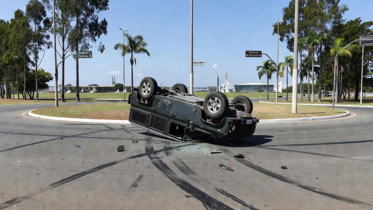 Land Rover capotada no Balão do Torto em Brasília após acidente