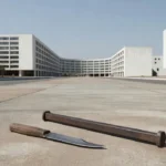 Rua na Asa Norte em Brasília com barra de ferro e faca no chão
