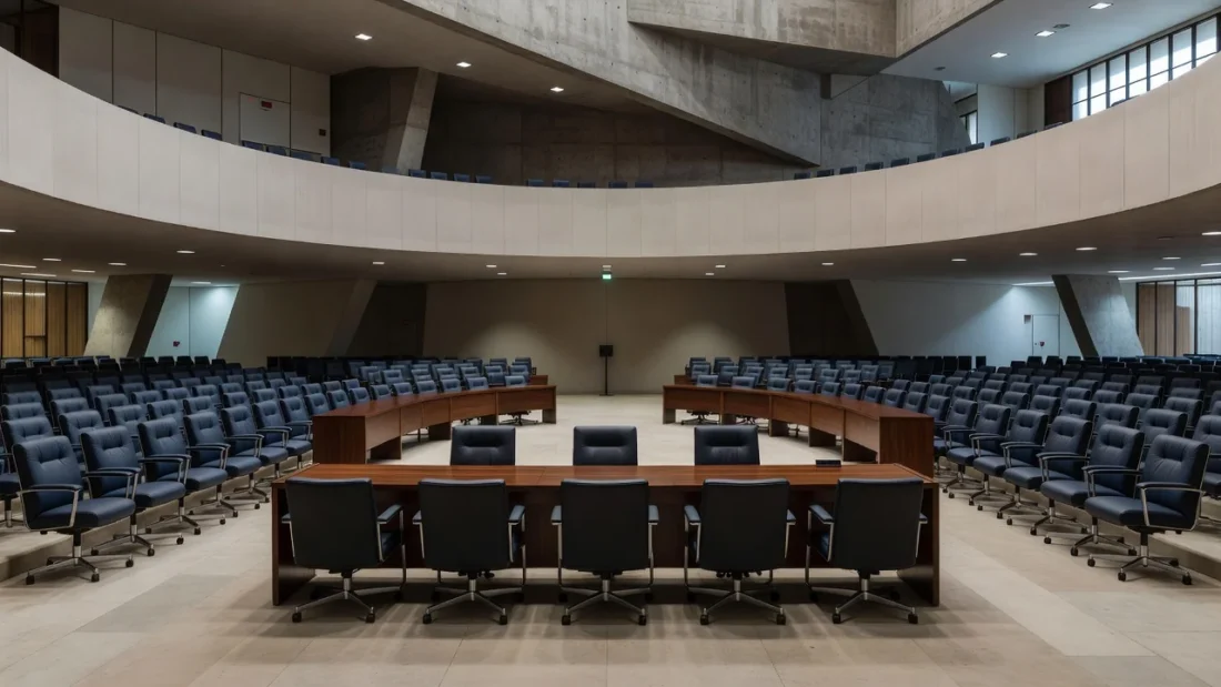 Interior da Câmara Legislativa em sessão solene com foco em gastos públicos