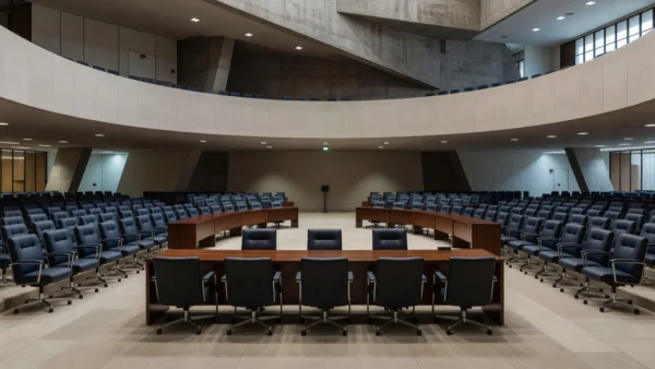 Interior da Câmara Legislativa em sessão solene com foco em gastos públicos