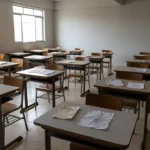Sala de aula vazia em escola brasileira com projeto de cidadania de baixo alcance