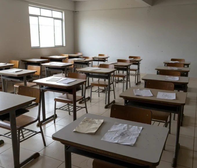 Sala de aula vazia em escola brasileira com projeto de cidadania de baixo alcance