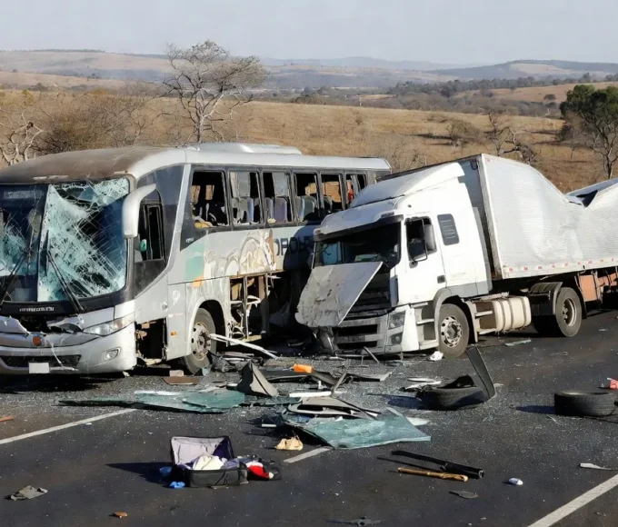 Acidente entre ônibus Real Expresso e caminhão na GO-010 em Goiás