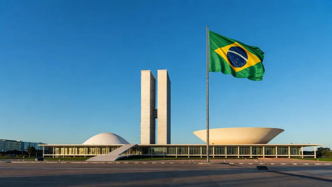 Vista aérea de Brasília com Congresso Nacional e céu sem drones durante restrições de voo no 7 de Setembro