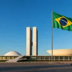Vista aérea de Brasília com Congresso Nacional e céu sem drones durante restrições de voo no 7 de Setembro
