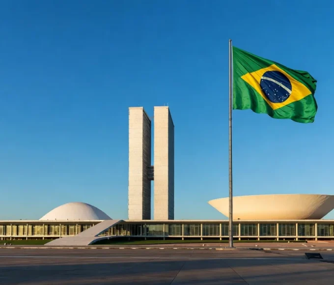 Vista aérea de Brasília com Congresso Nacional e céu sem drones durante restrições de voo no 7 de Setembro
