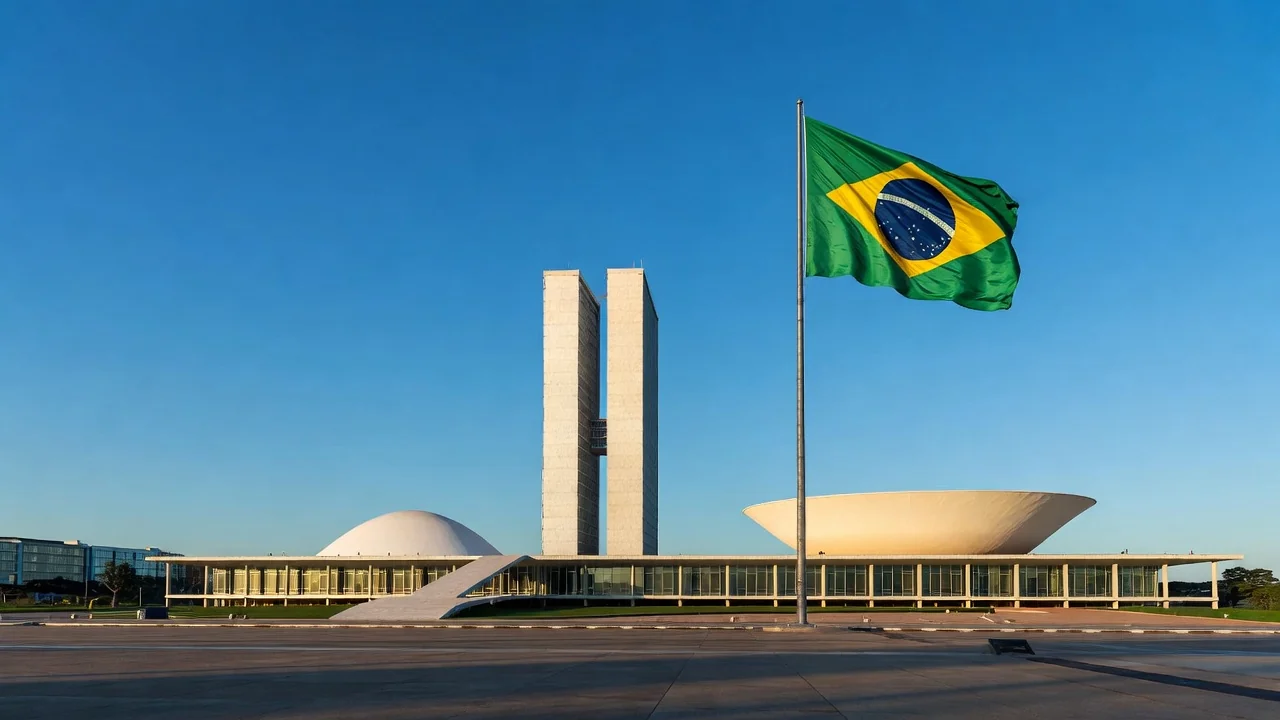 Vista aérea de Brasília com Congresso Nacional e céu sem drones durante restrições de voo no 7 de Setembro