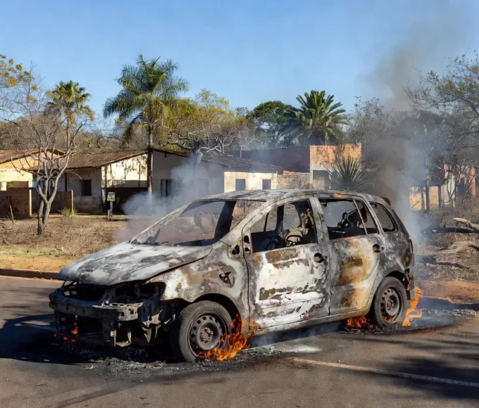 Volkswagen SpaceFox destruído por incêndio em Sobradinho, Brasília