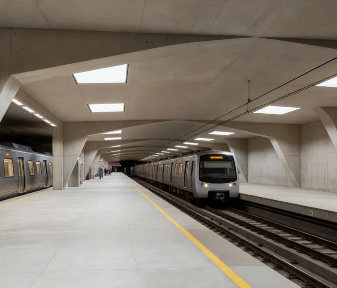 Estação do metrô de Brasília com trens, infraestrutura de transporte público
