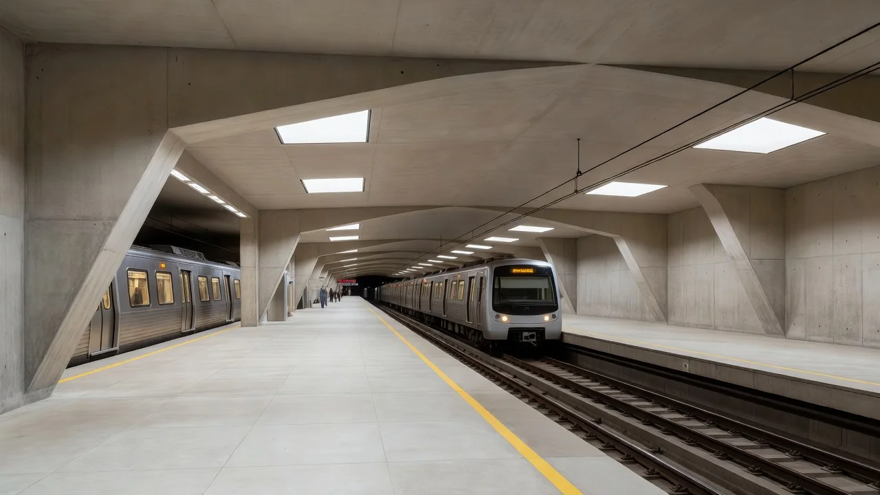 Estação do metrô de Brasília com trens, infraestrutura de transporte público