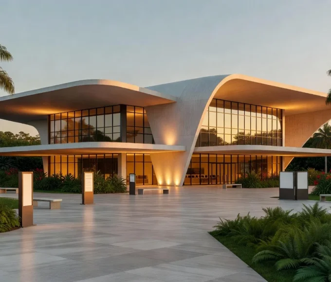 Centro cultural em Brasília com iluminação para shows e eventos dos 80 anos do Sistema Comércio