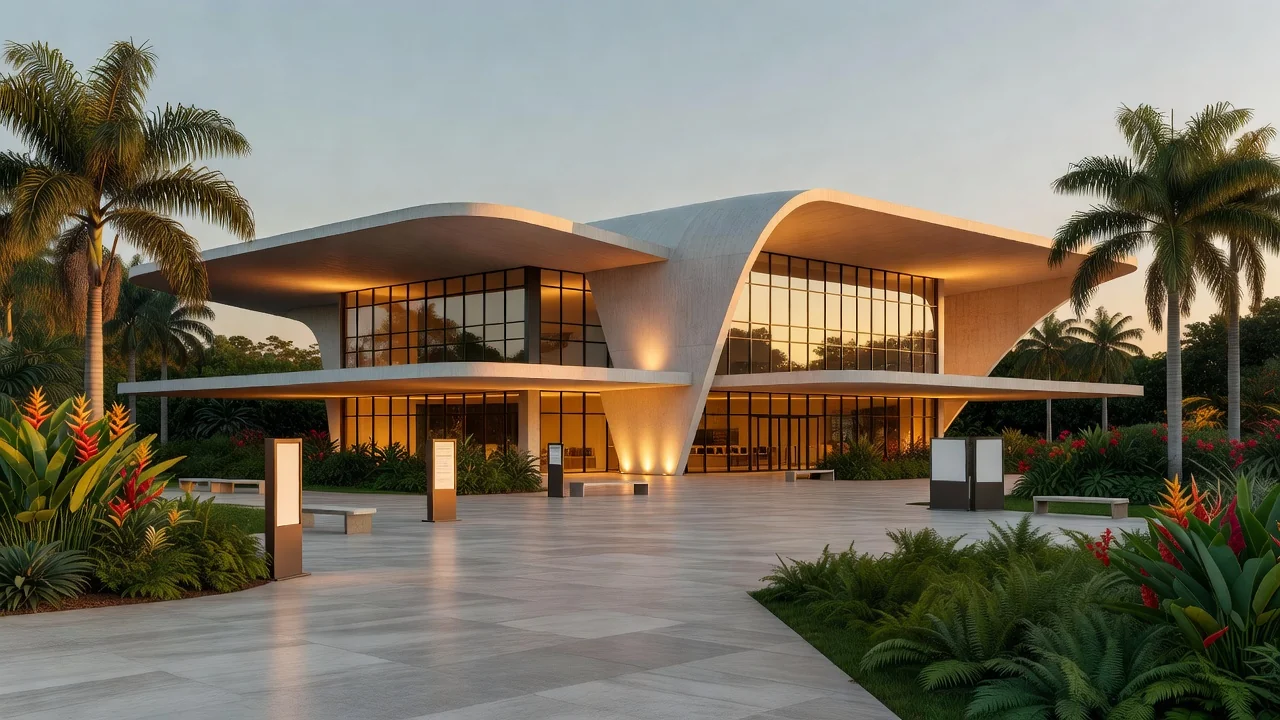 Centro cultural em Brasília com iluminação para shows e eventos dos 80 anos do Sistema Comércio