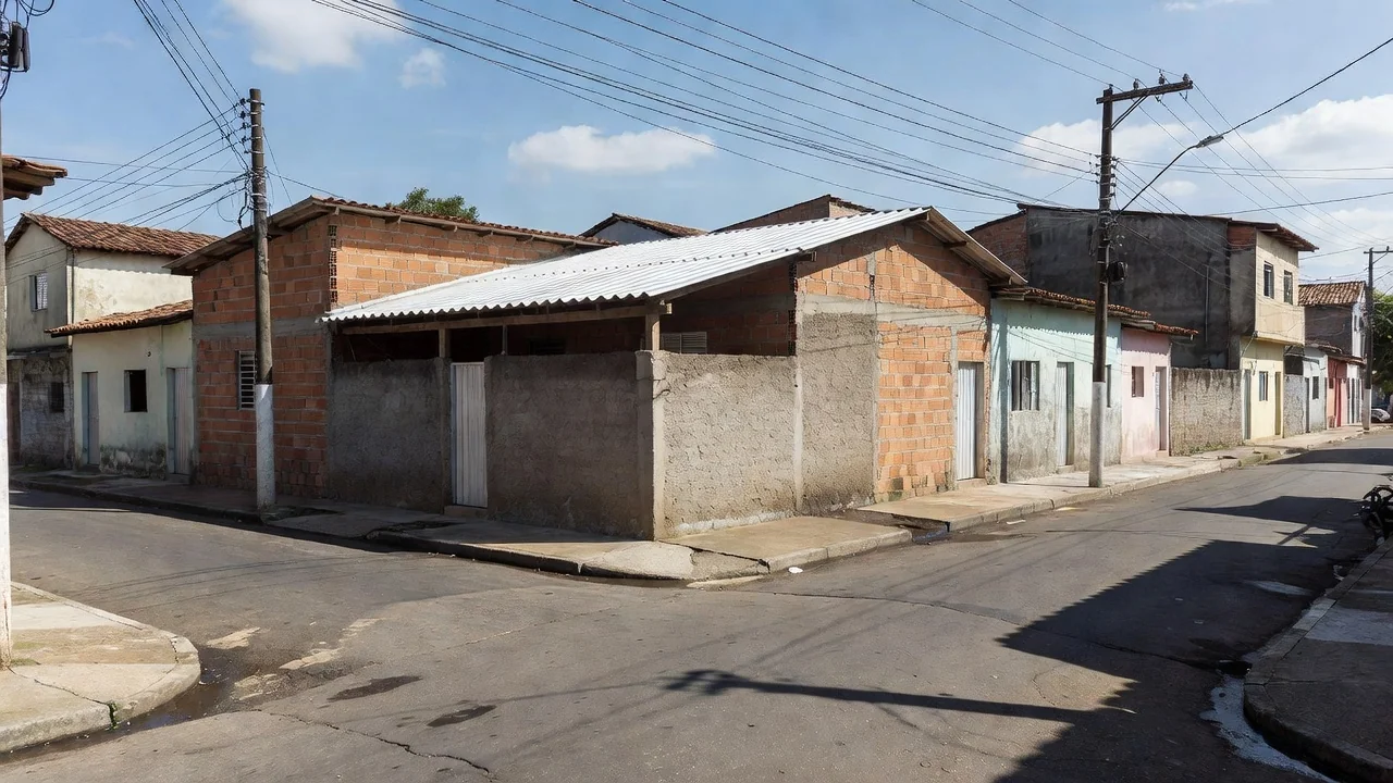 Centro comunitário em bairro popular brasileiro representando projetos sociais e direitos trabalhistas