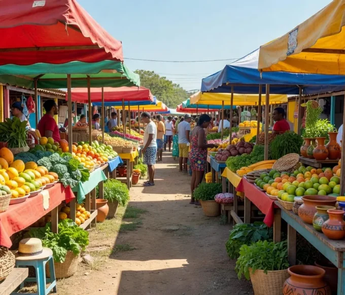 Feira de Sobradinho com barracas e produtos locais no Distrito Federal