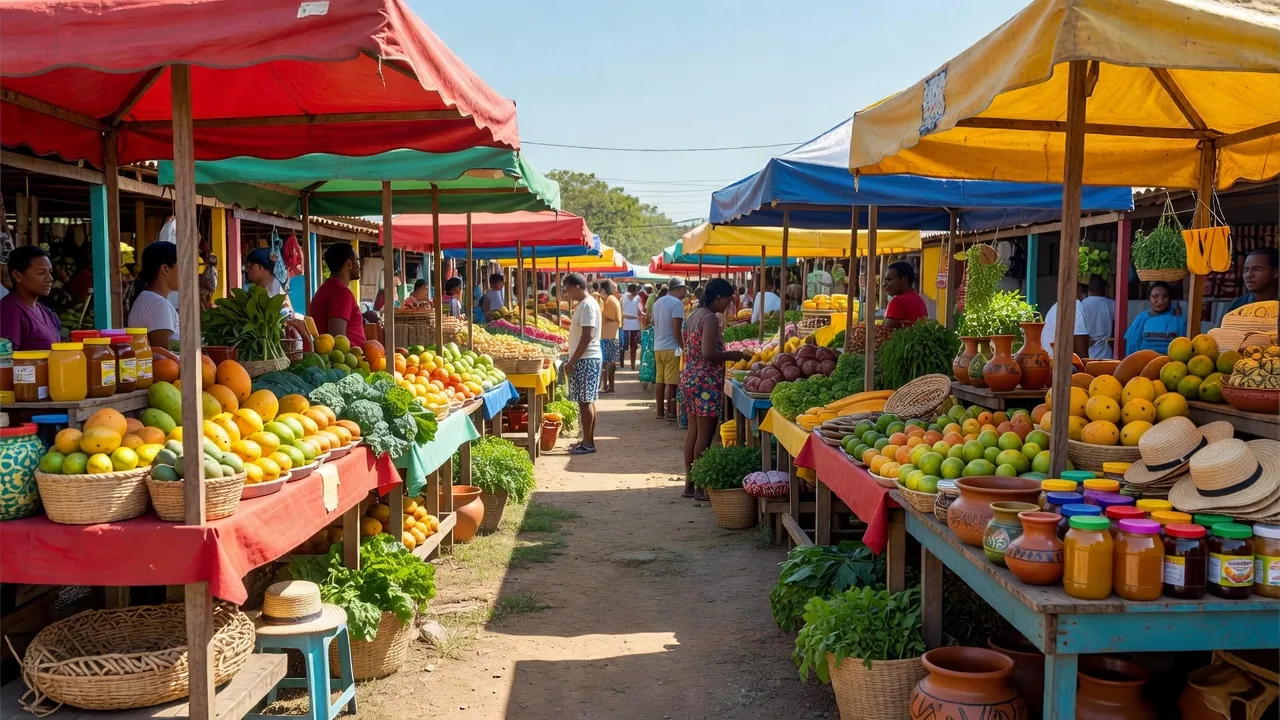 Feira de Sobradinho com barracas e produtos locais no Distrito Federal